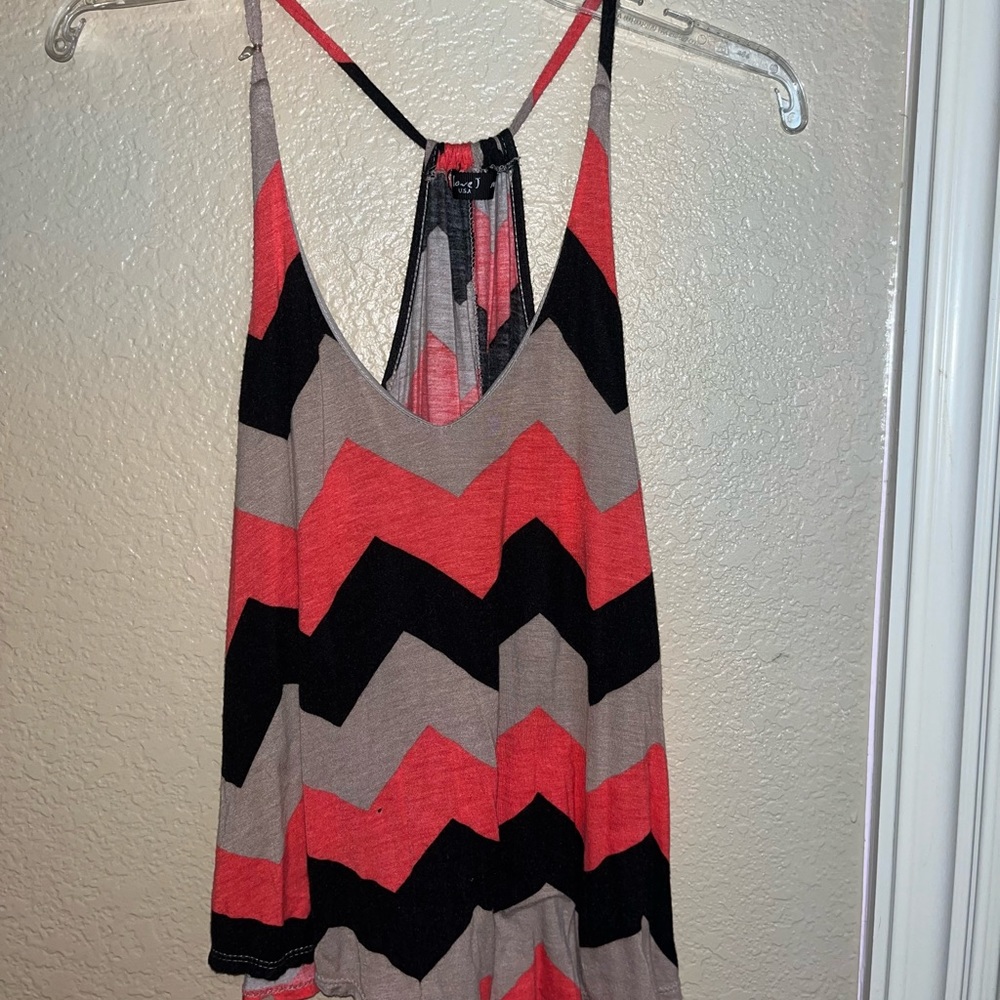 Pink, Black, Grey/Brownish Chevron Tank Top